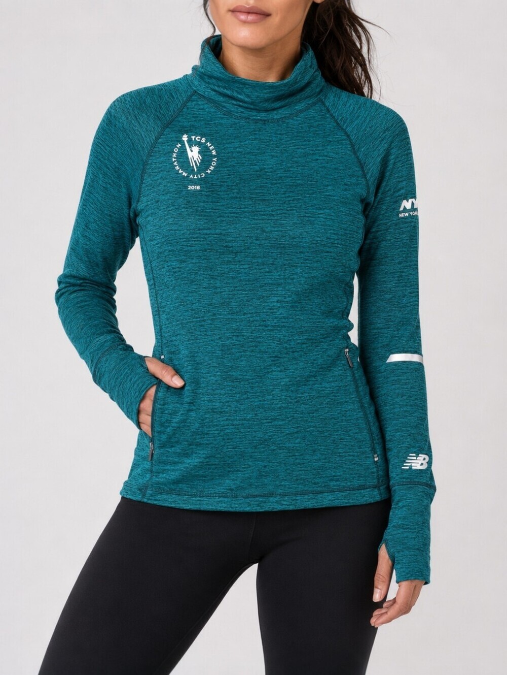 New Balance NYC Marathon 2018 Limited Edition Teal Green Funnel Neck Top L